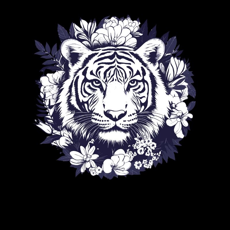 Tigre dans une couronne de fleurs