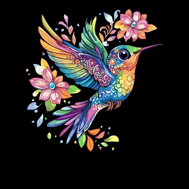 Bunter Kolibri mit Blumen