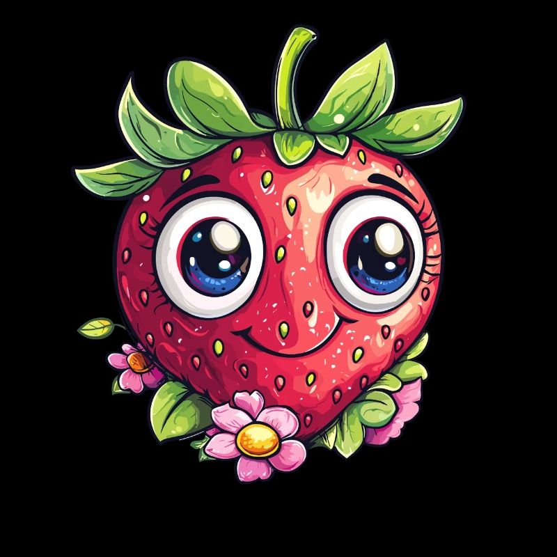 Fraise heureuse avec des fleurs