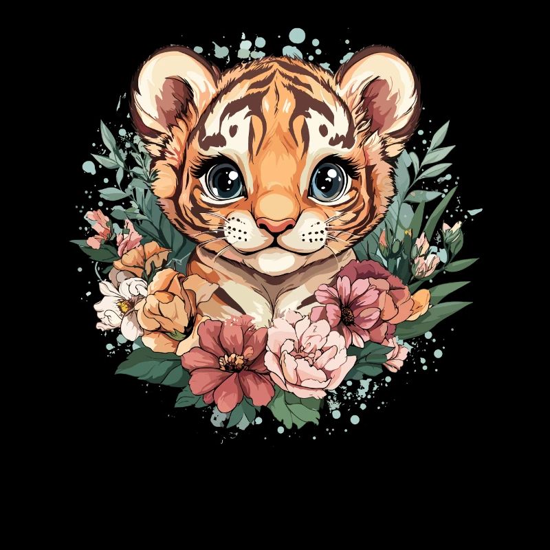 Tigre avec une couronne de fleurs