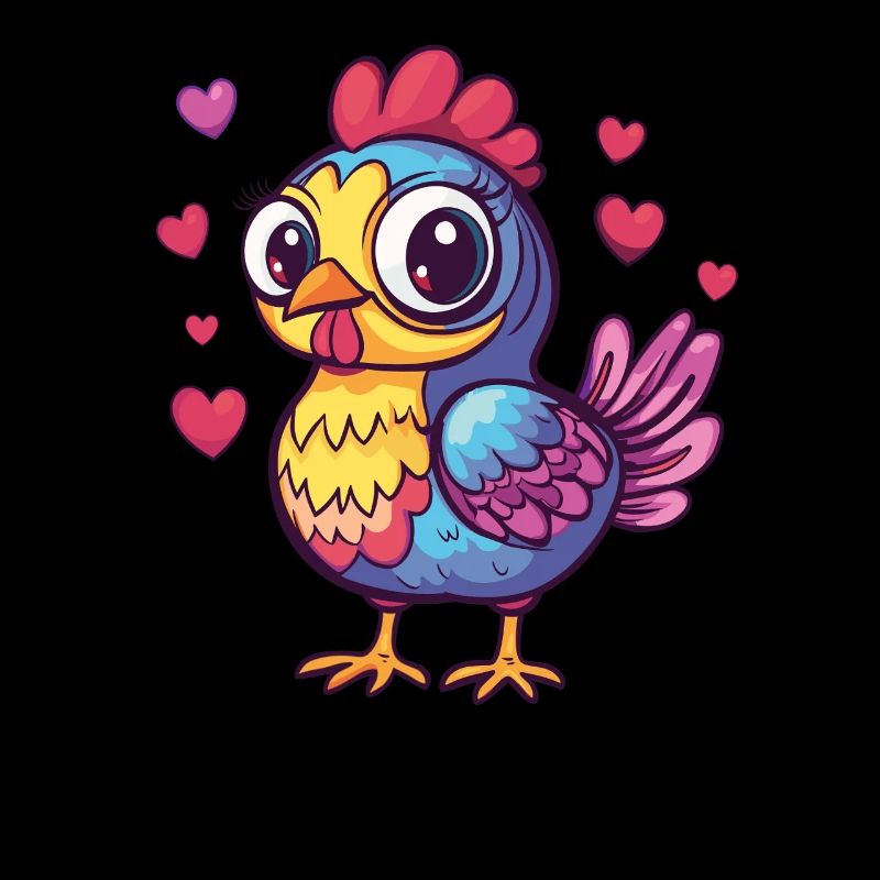 Poulet coloré avec des cœurs