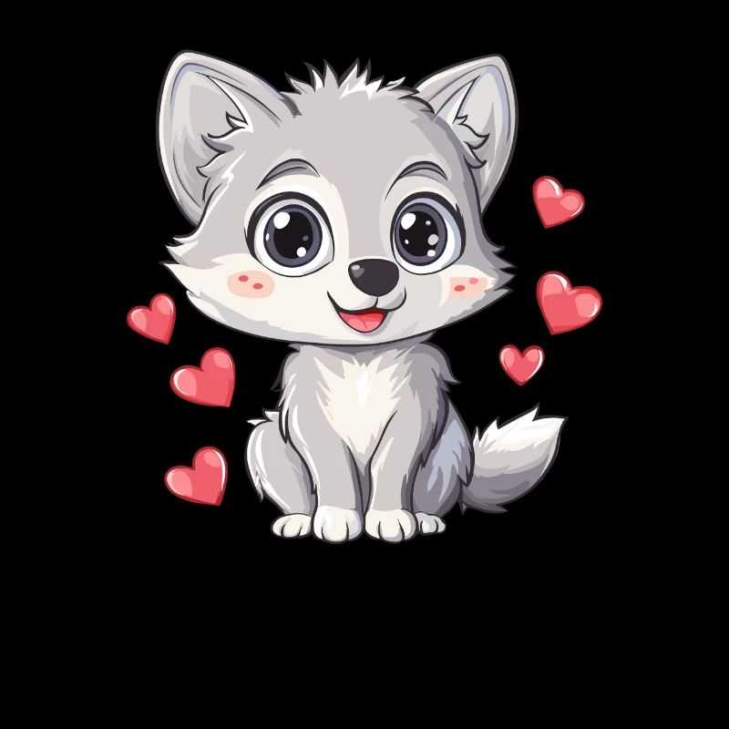 Cute wolf with hearts