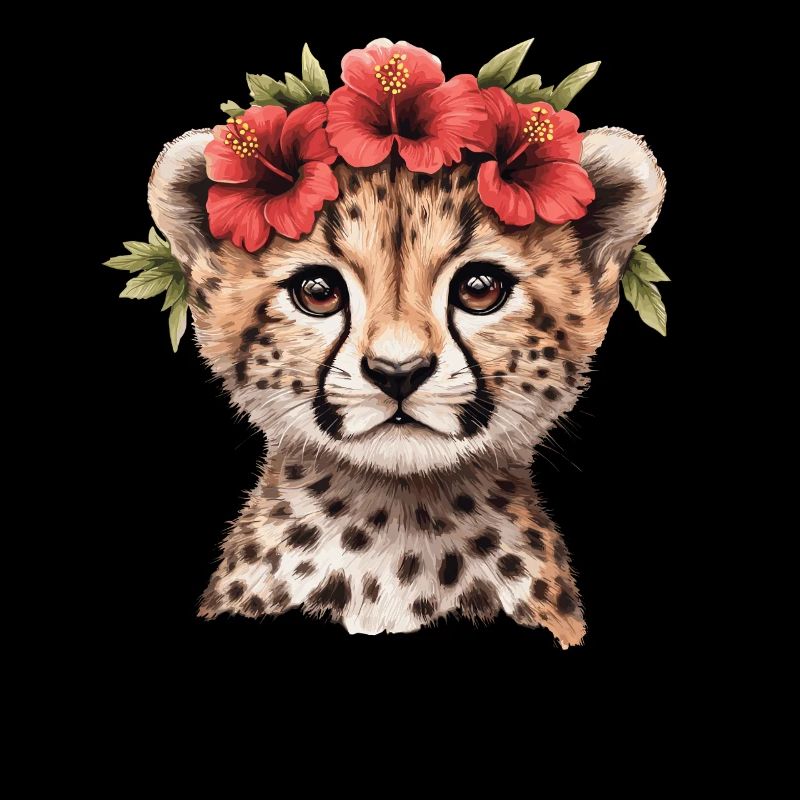 Cheetah with hibiscus