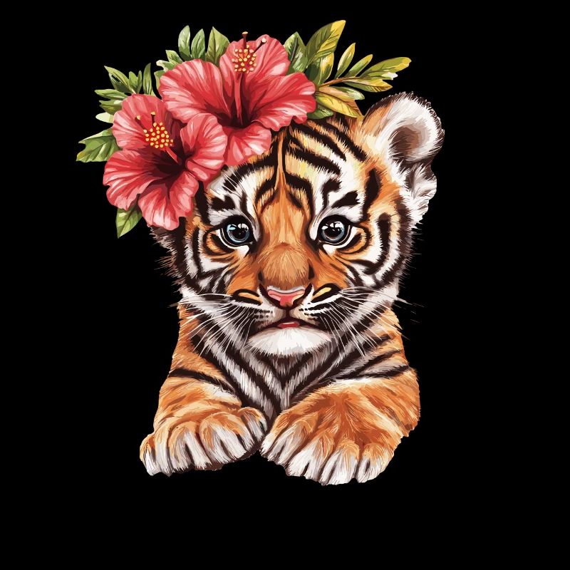 Tiger baby with hibiscus
