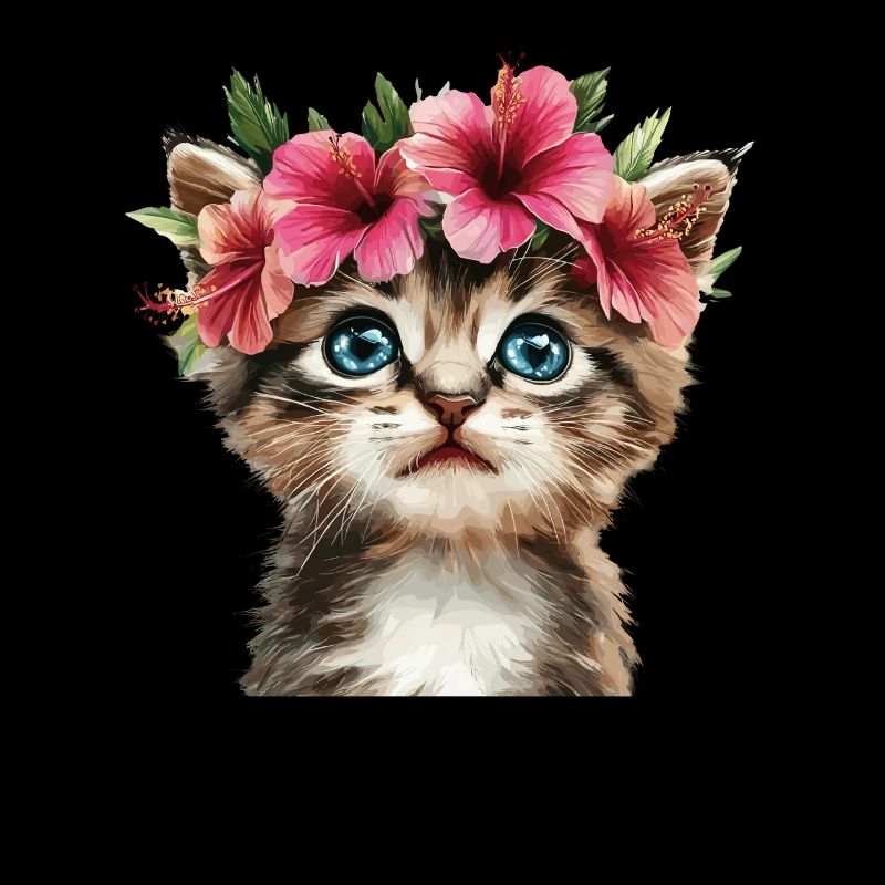Chaton avec couronne d’hibiscus