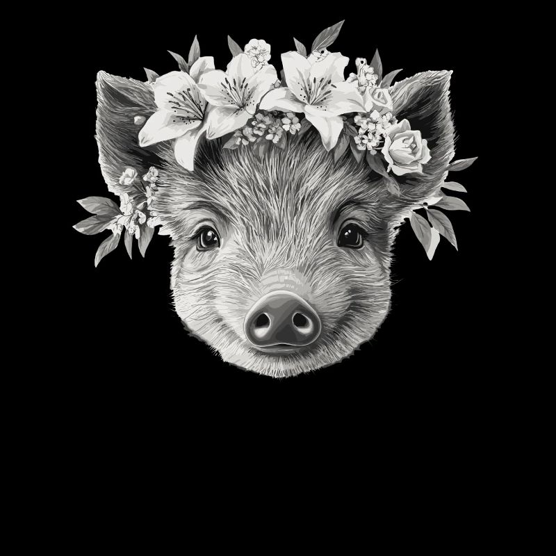 Wild boar with flower wreath