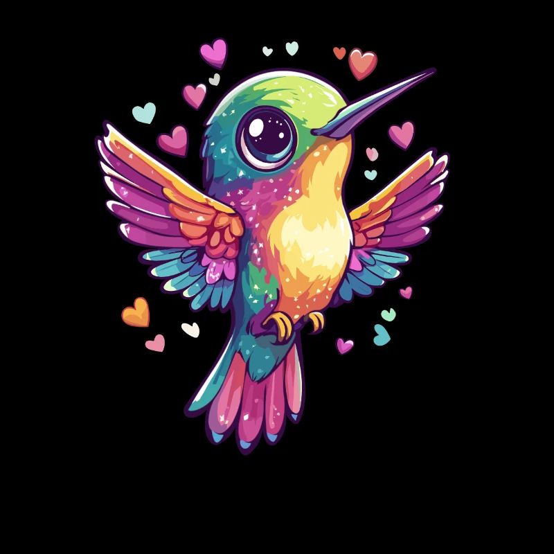 Colorful hummingbird with hearts