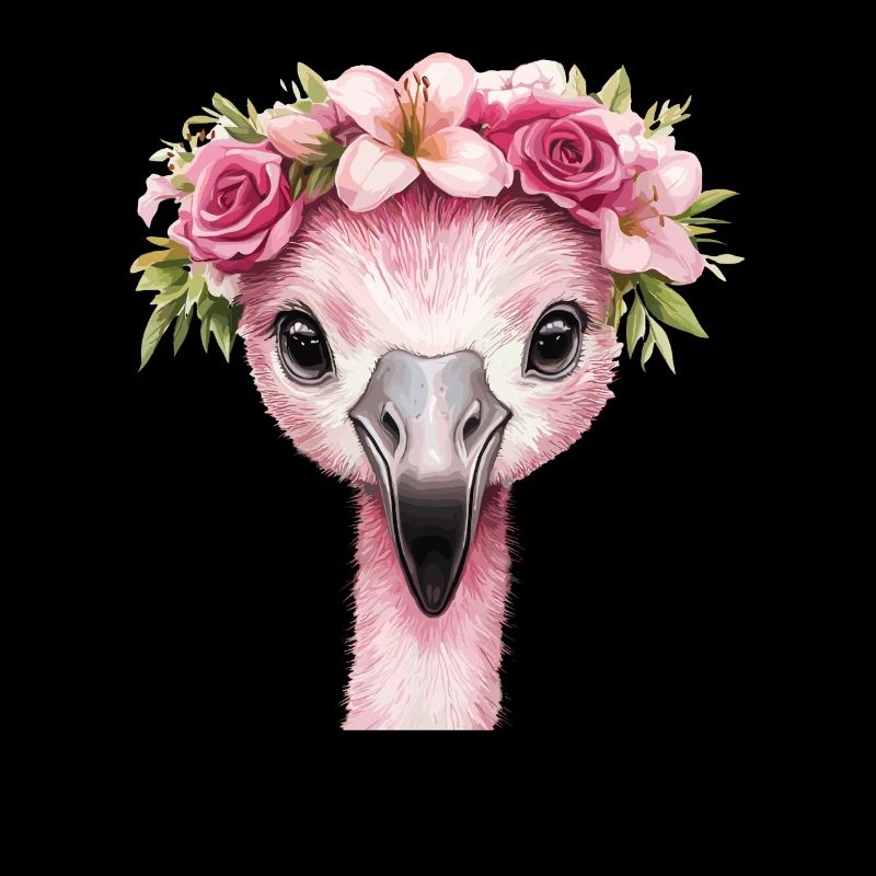 Flamingo with flower wreath
