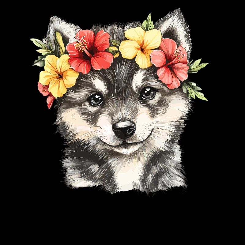 Husky Welpe mit Blumen
