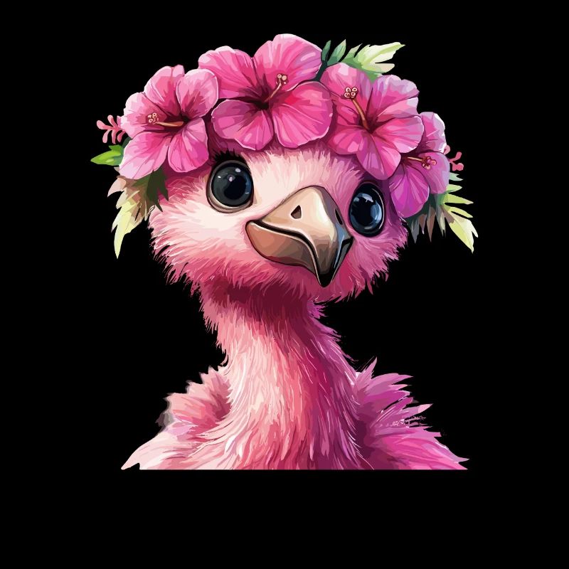 Flamingo with flower wreath