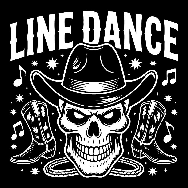 Line Dance Skull with Stetson and Boots and Lasso