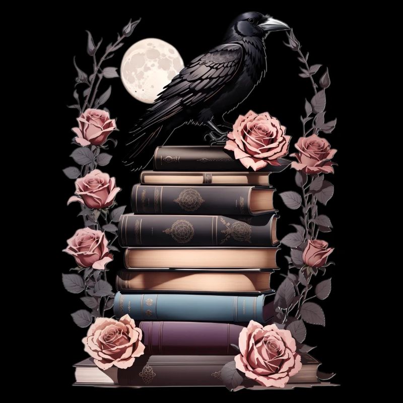 Pile de livres avec corbeau