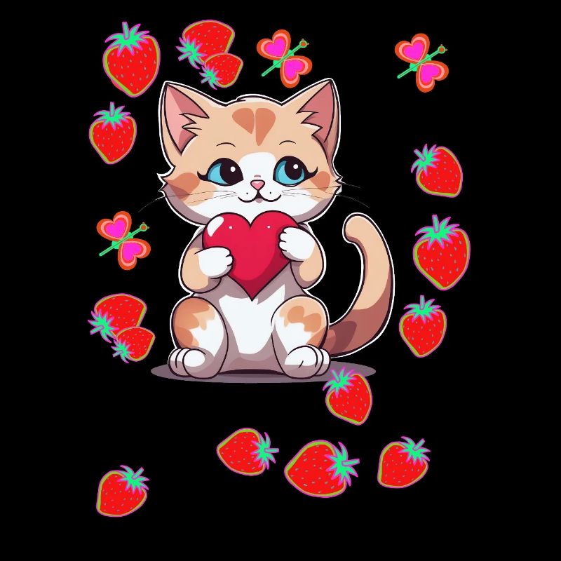 80er Retro Katze Katzen Erdbeeren Erdbeer Kinder