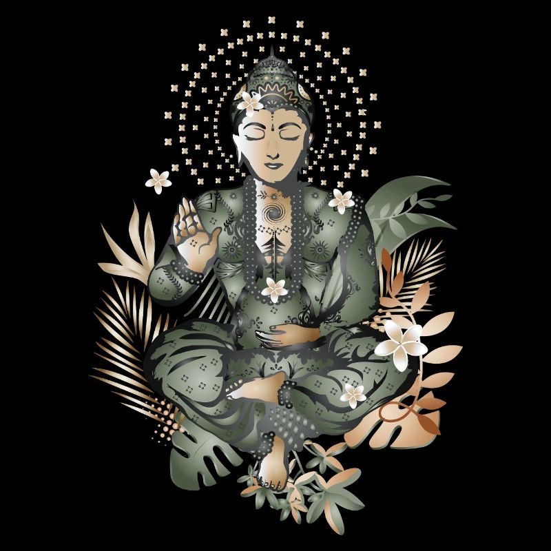 Buddha with exotic flowers and plants
