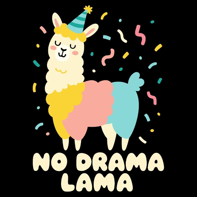 Funny llama with party hat and saying