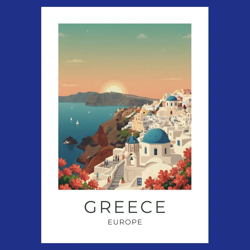 Vue côtière du coucher de soleil de Santorin