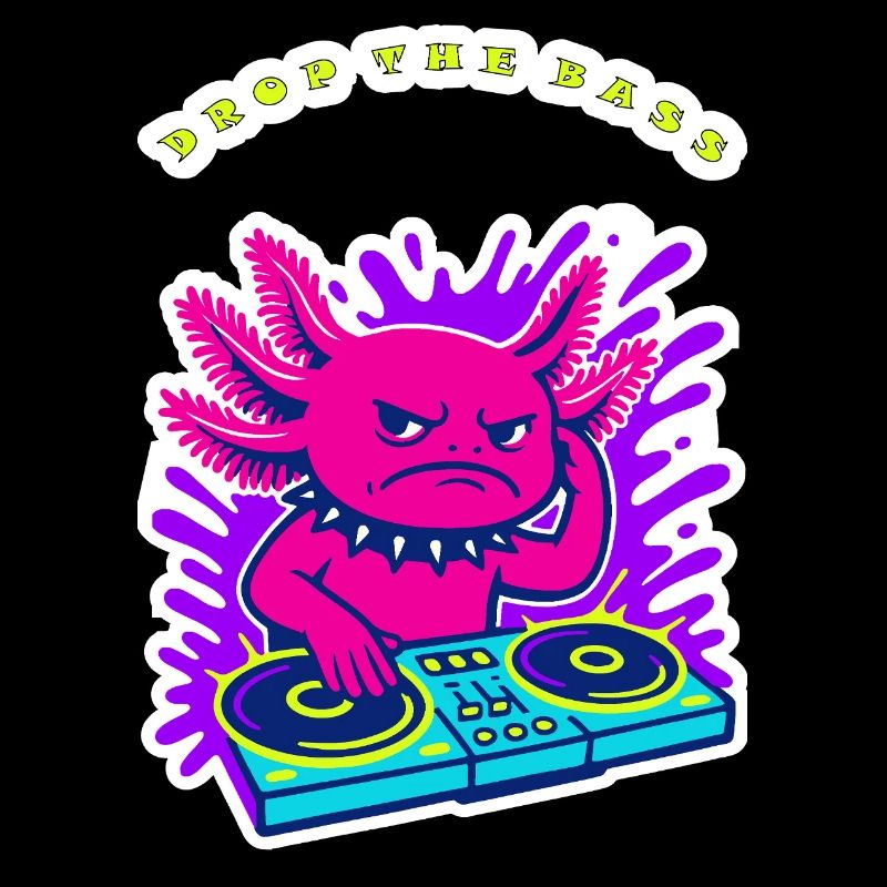 Angry Axolotl DJ – Lass den Bass Neon-Design fallen