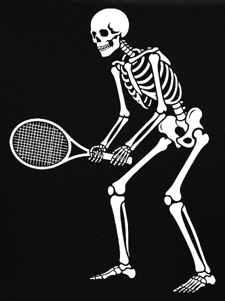 Skeleton plays tennis 