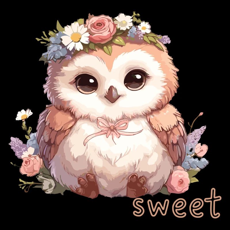 Hibou mignon avec des fleurs