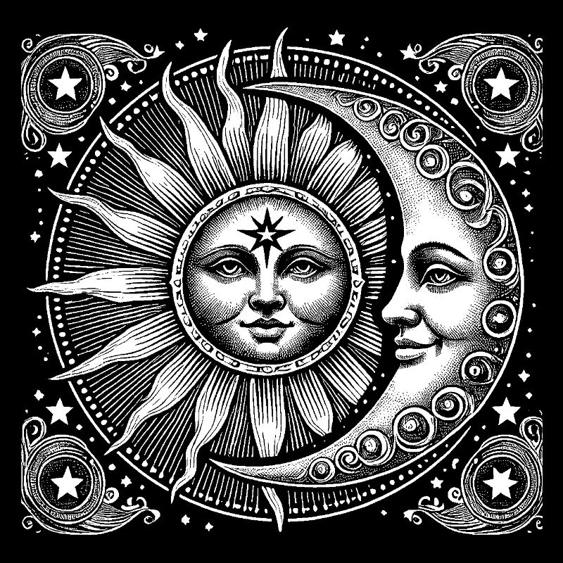 Sun and moon with face