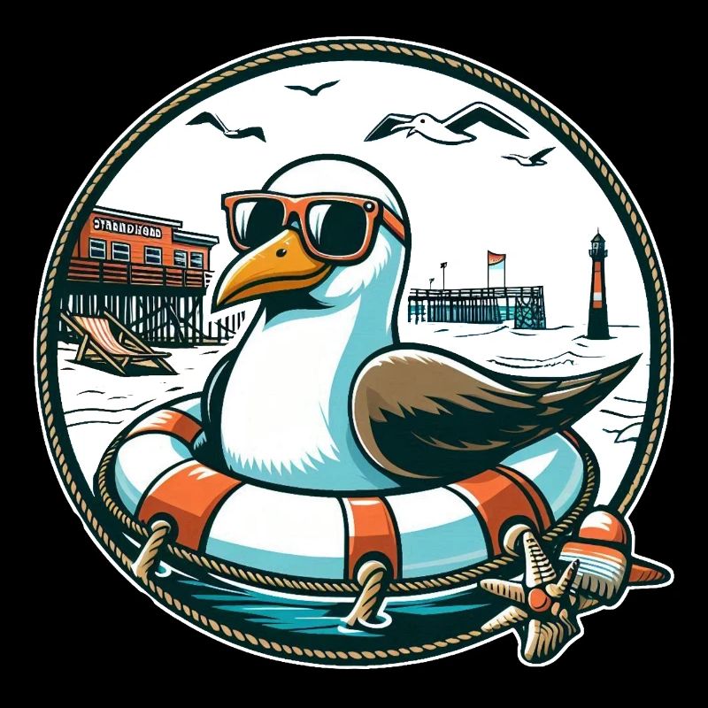 Seagull in a lifebuoy