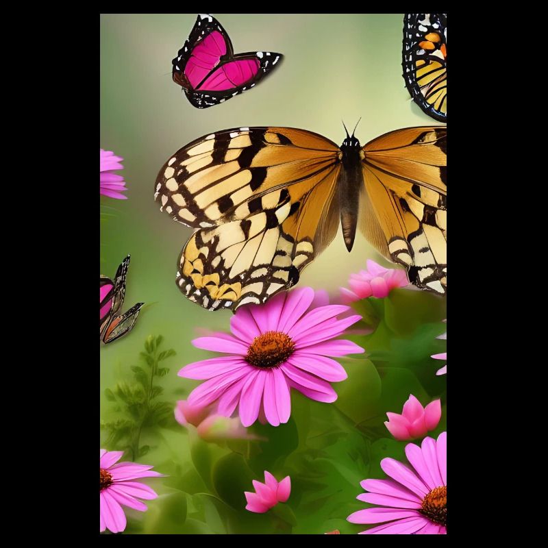 Fleurs et papillon