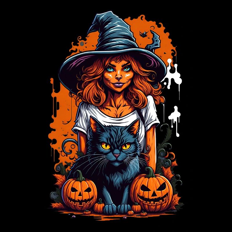 Halloween Hexe Schwarze Katze