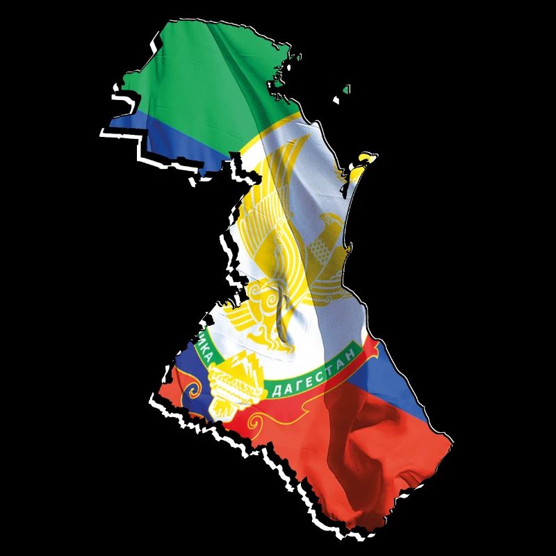 (RU) Drapeau du Daghestan en (RU) Carte du Daghestan