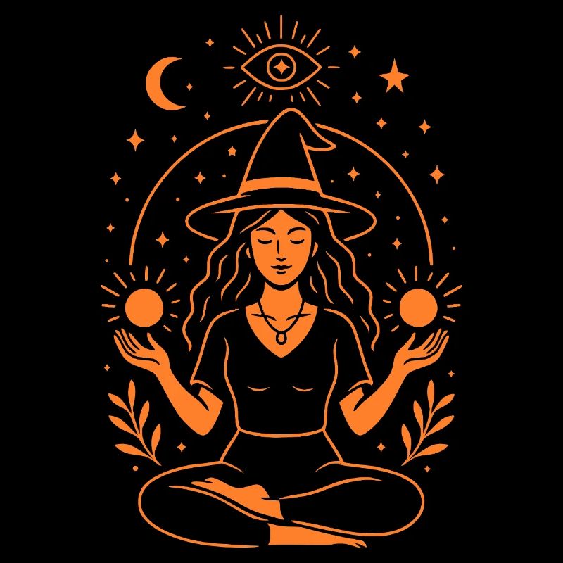 Witch in meditation magic and energy orange