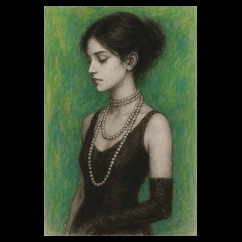 femme collier perles vert élégante omikly pop art