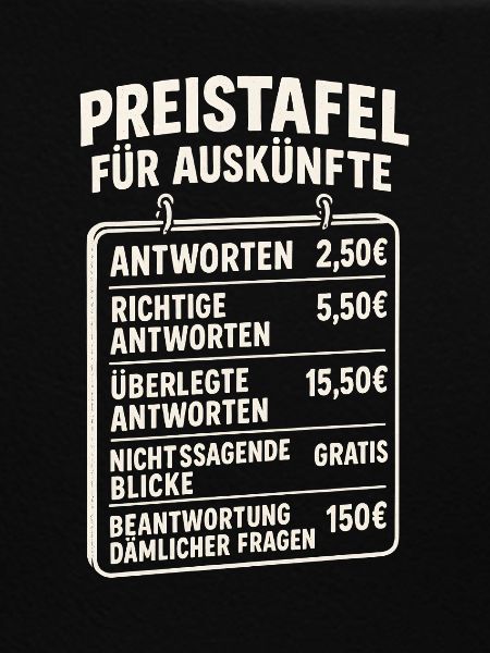 Preistafel für Auskünfte