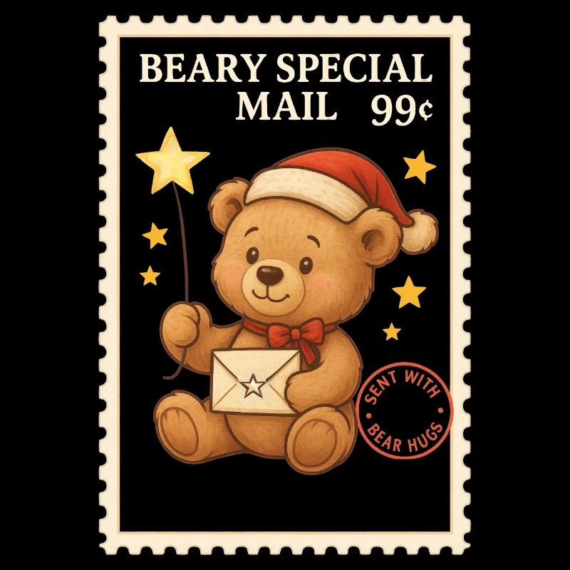 Courrier à baguette en forme de timbre postal de Noël en forme d’ours en peluche