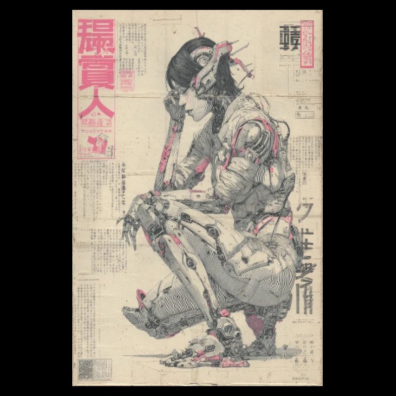Mecha Ukiyoe Neon Print