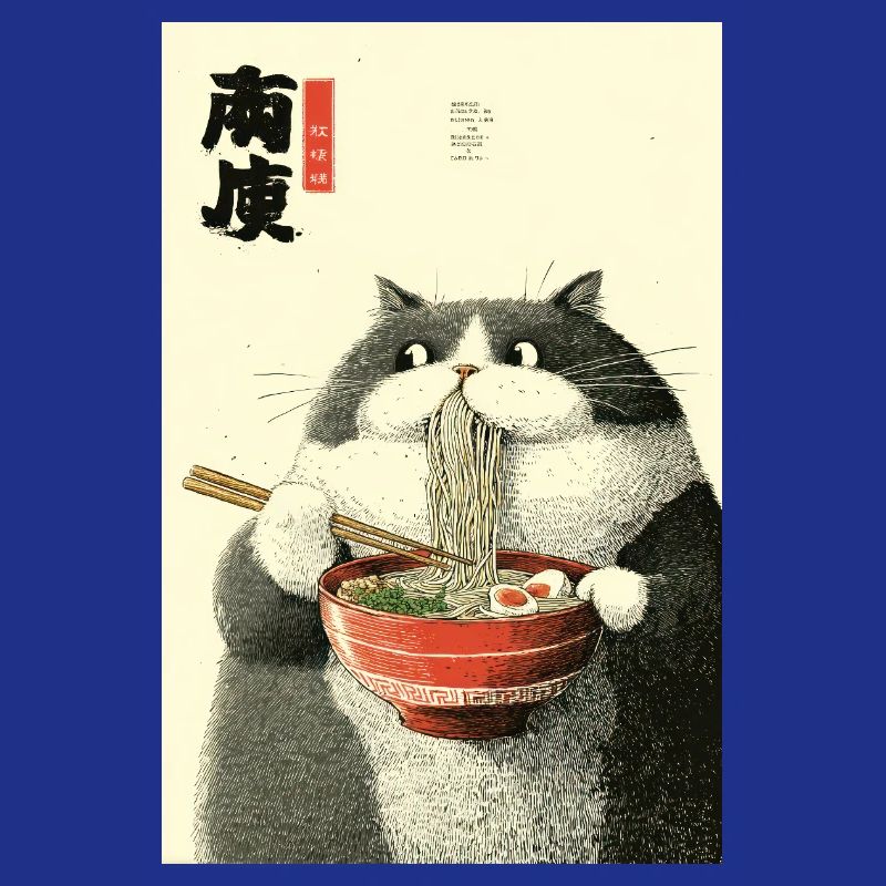 Ramen Cat Ukiyo-e Charm