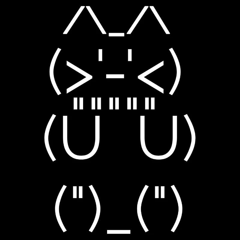 Chat Kawaii en Traits Blancs sur Noir