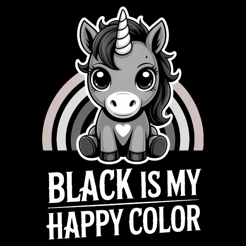 Gris licorne arc-en-ciel : Le noir est ma couleur joyeuse