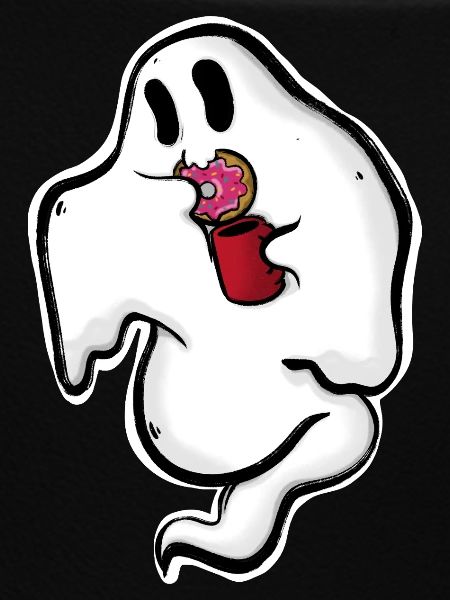 Geist mit Donut und Tasse