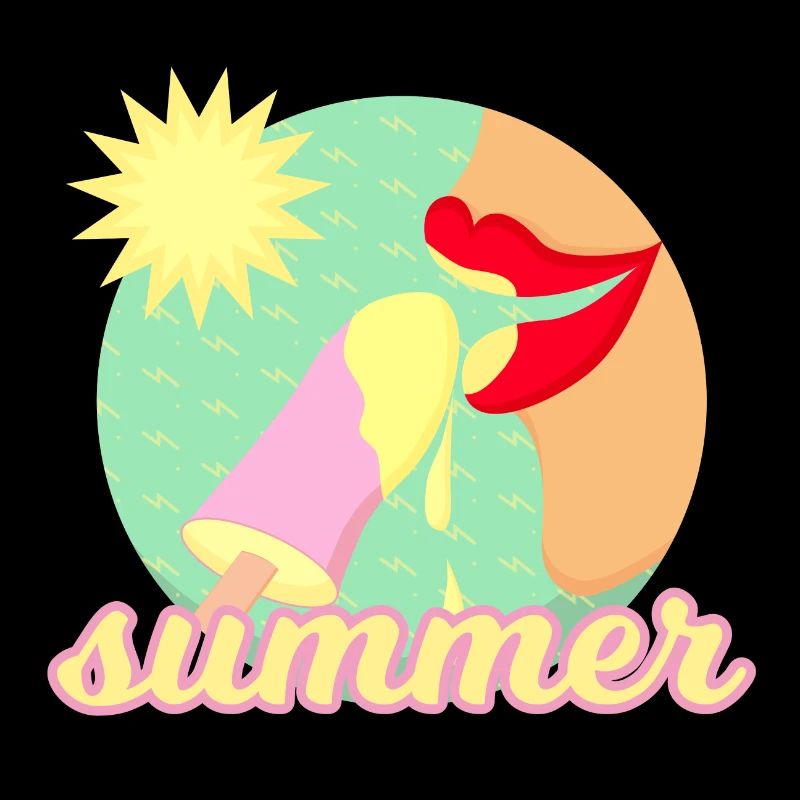 Summer, sun, ice cream - red lips eat an ice cream