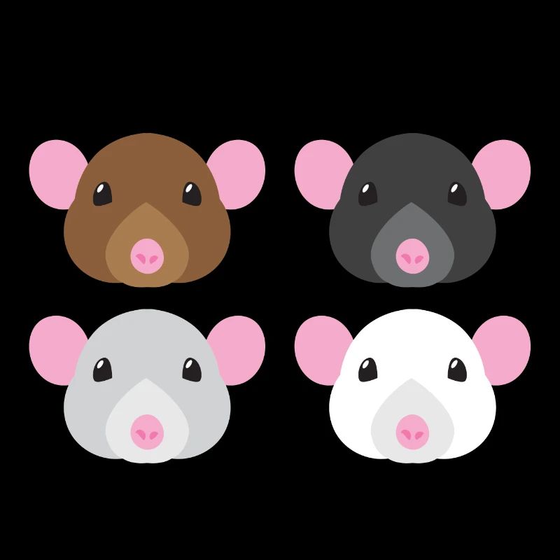 four mice brown black white and grey