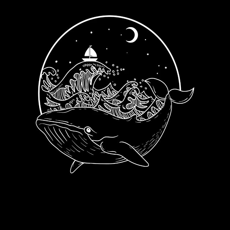 Dauphin baleine dans la mer de l'océan la nuit et au clair de lune