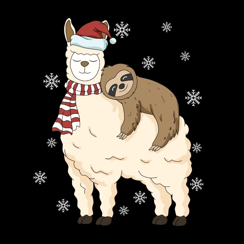 Alpaka Lama Geschenk mit Faultier Winter Schnee
