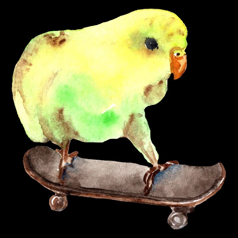 Wellensittich auf Skateboard