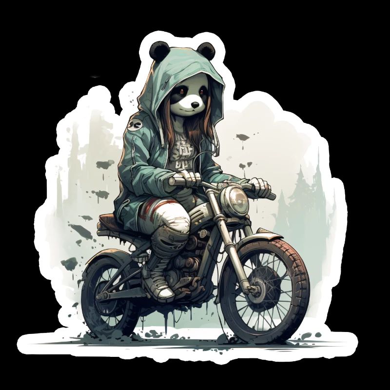 Panda cool avec sweat à capuche sur une moto