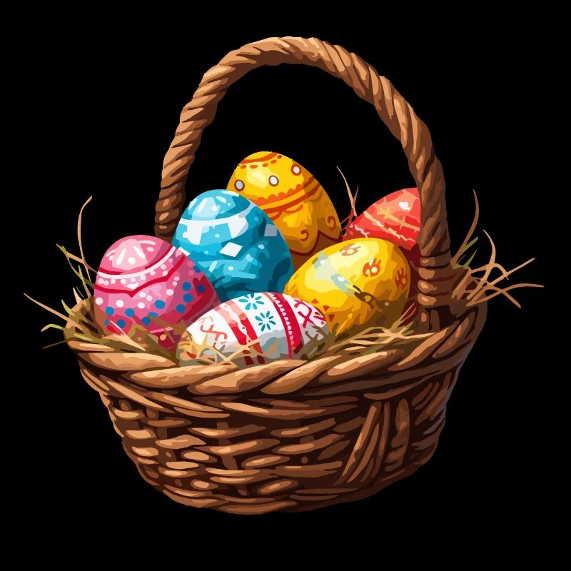 Easter basket with brightly painted eggs