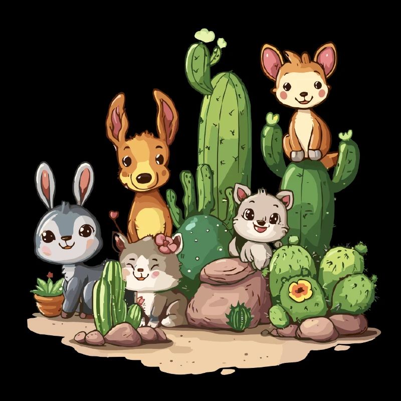 Cute cactus landscape with animals