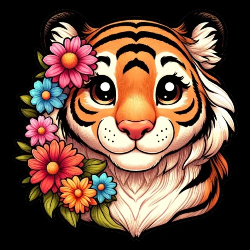 Tiger Weibchen mit Blumen