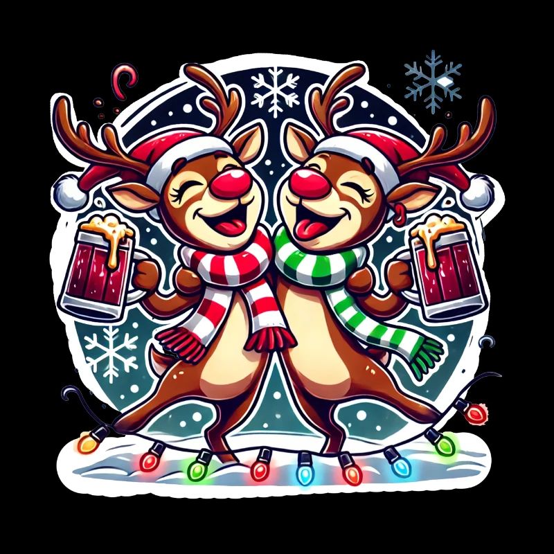 Deux rennes heureux au marché de Noël