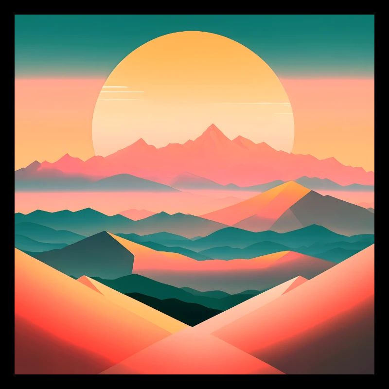 Sunrise over a stylized mountain landscape
