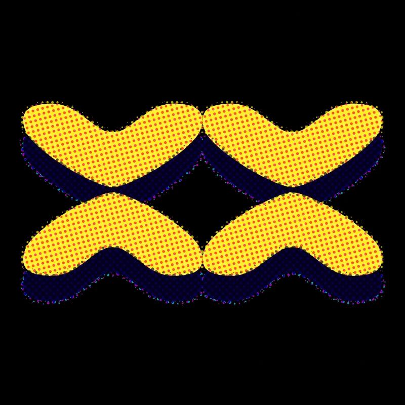 Four pattern shapes in yellow with black background green