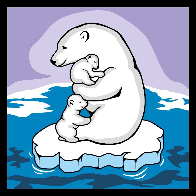 Polar bear mom with her two babies on an floe